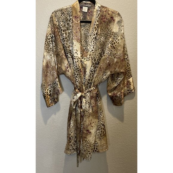 Delicates XL Intimates Animal‎ Print Floral Slip Dress Nightgown Short Robe Set - Picture 1 of 7